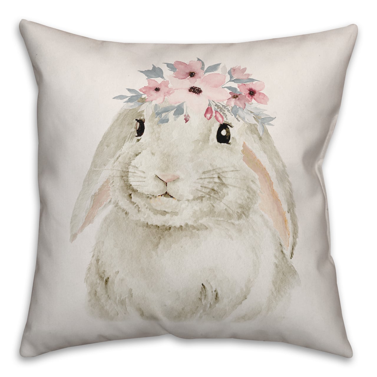 Watercolor Floral Bunny Crown Throw Pillow